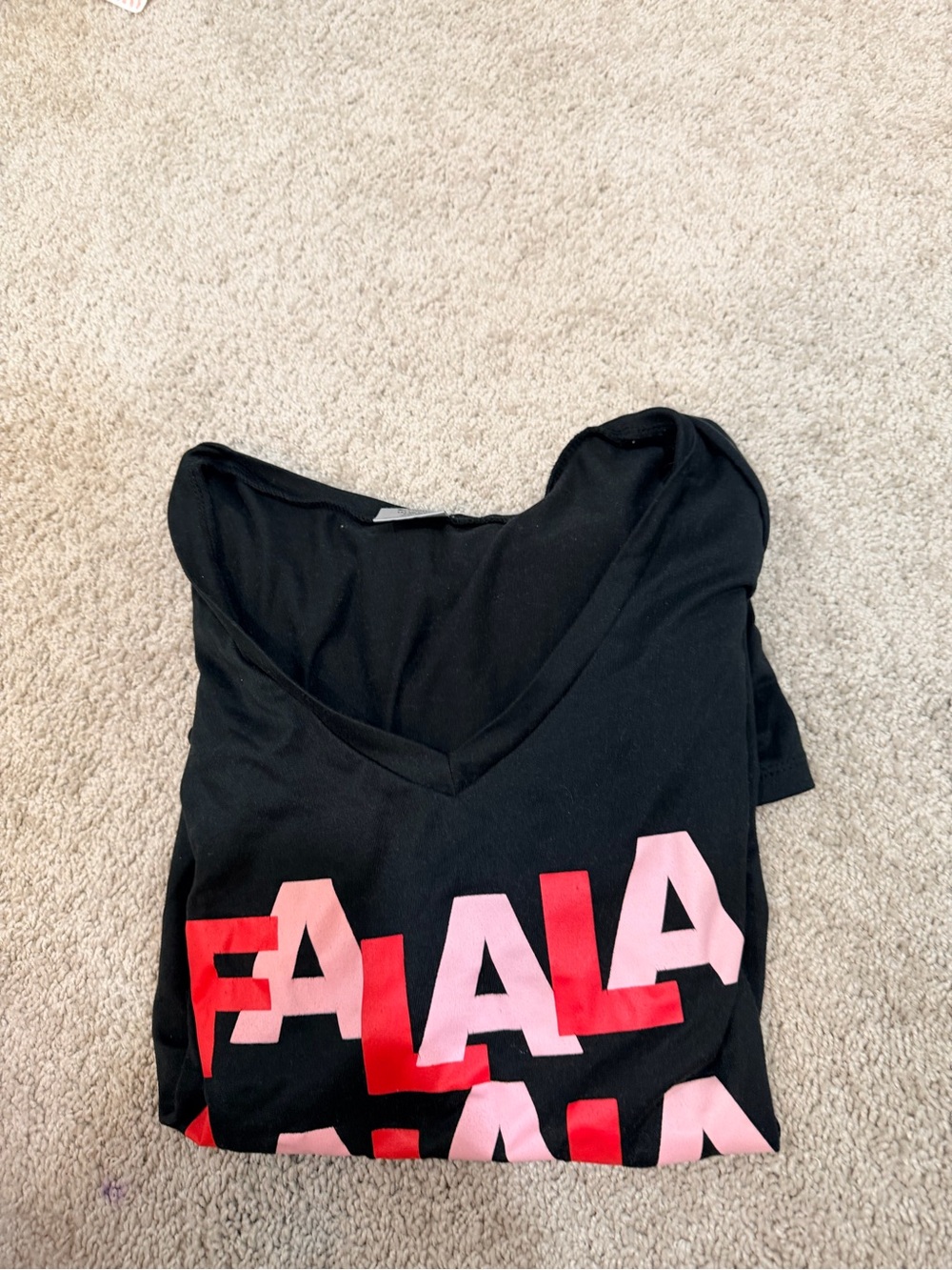 Black V-Neck Pajama Top with Pink & Red 'FA LA LA' Print